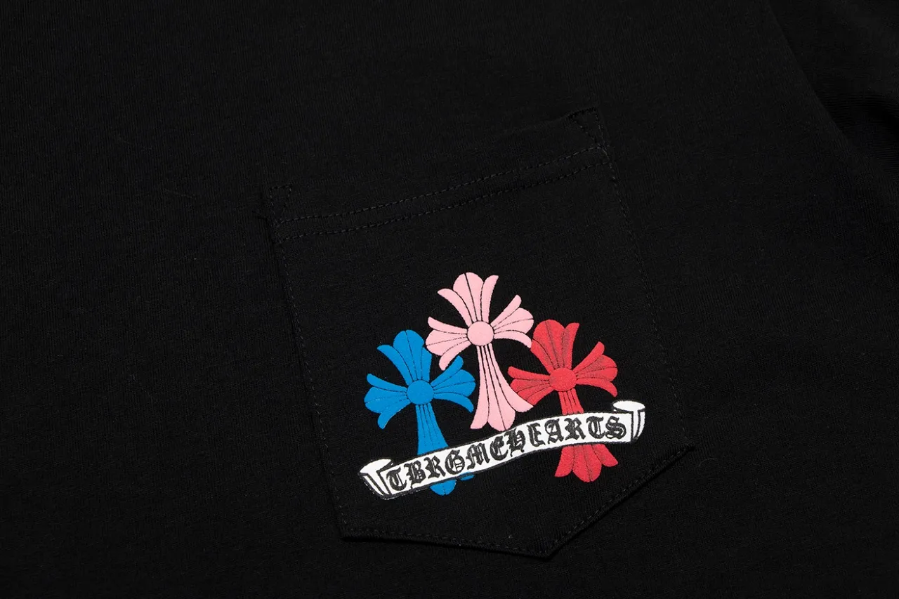 P150 Chrome Hearts Chrome Hearts Sanskrit Rainbow Print Cross Short Sleeve Size: SMLXL Color: Black